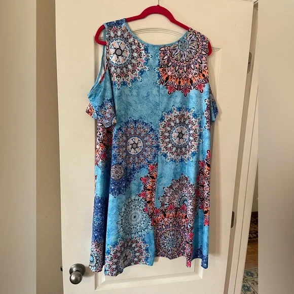 New! Blue Time Brand Summer Cold Shoulder Short Sleeve Dress Sz 3X - Picture 2 of 16